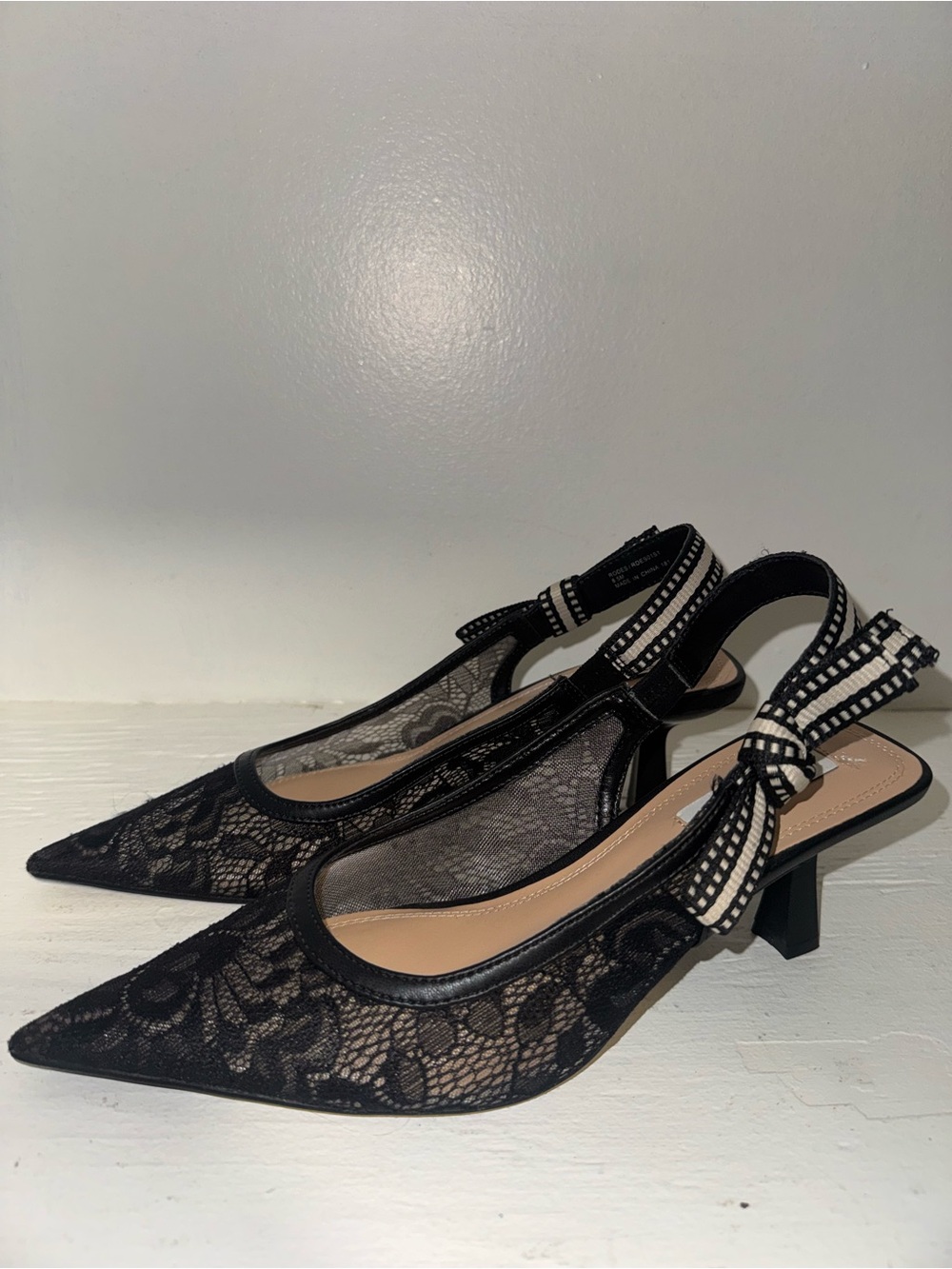 Steve Madden Bri Black Lace Slingback Pointed Toe Pumps Size 8.5